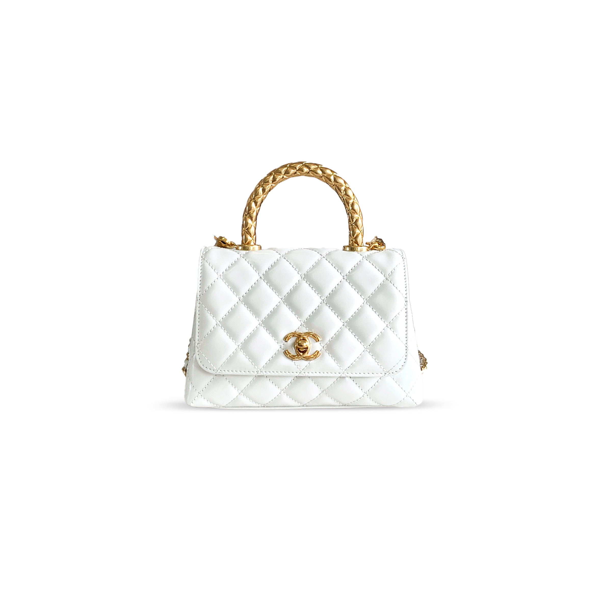 Ch*el mini flap bag with top handle calfskin & gold metal black as2215 (19*13*9cm)